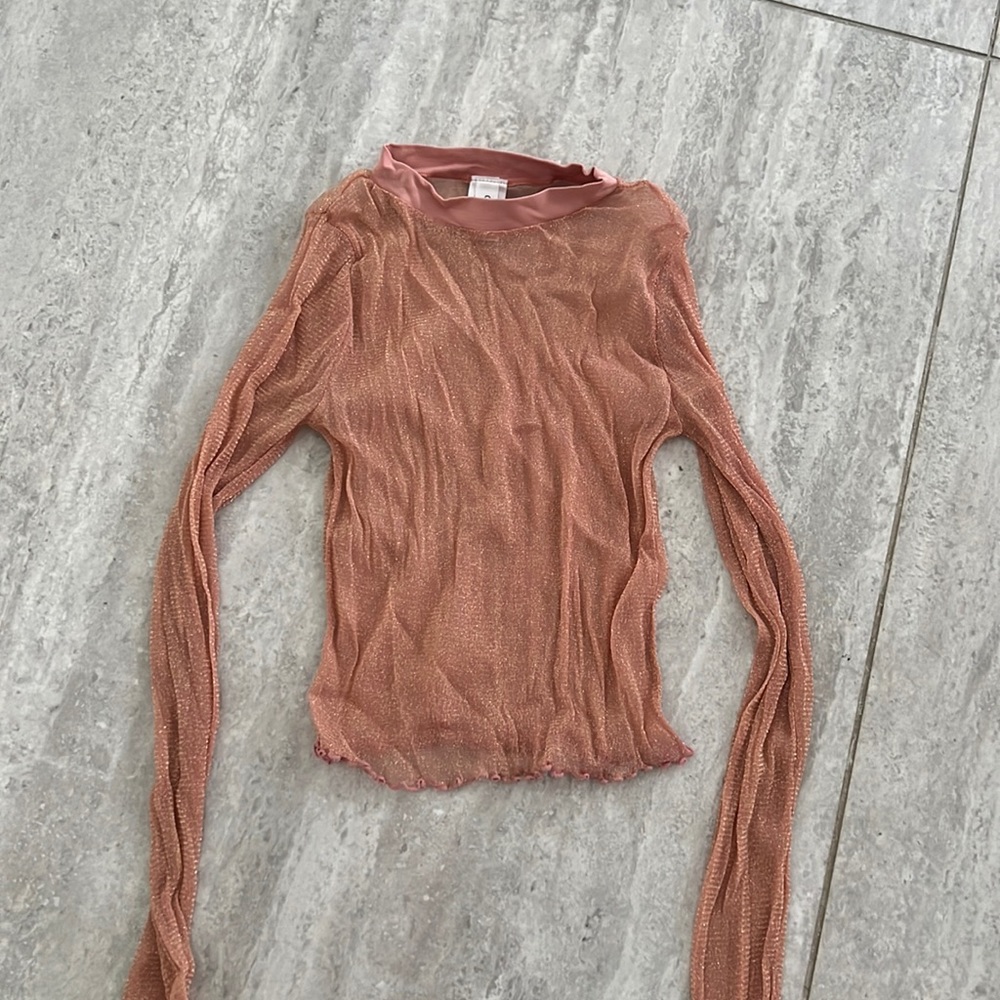 Dynamic mesh peach see through long sleeve crop top bit of sparkle in it